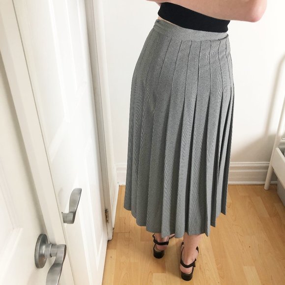 Vintage Midi Skirt Pleated Houndstooth Tweed Knit High Waisted Long Peppy School - Picture 4 of 8